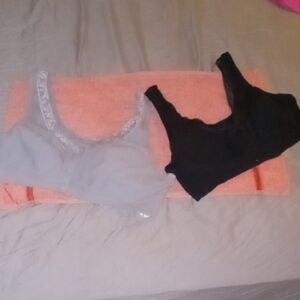 [2-Pack] Gray + Black Lace Bralettes with Button Closure